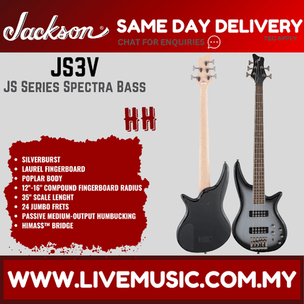 Jackson JS Series Spectra JS3V 5-String Bass Guitar, Laurel Fretboard - Silver Burst (JS-3V/JS 3V)
