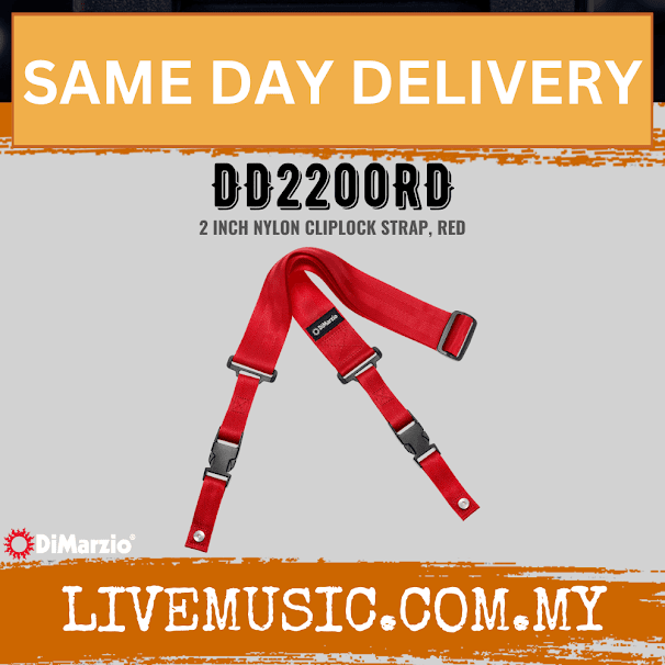 DiMarzio DD2200 2'Inch Cliplock Guitar Strap - Red (DD2200-RD/DD2200 RD)