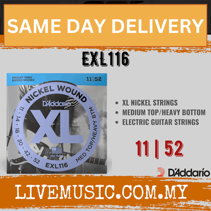 D'Addario EXL116 - Nickel Wound Electric Strings, Medium Top/Heavy Bottom (11-52)(DAddario/EXL116)