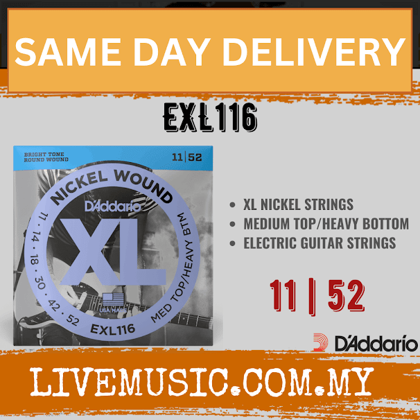 D'Addario EXL116 - Nickel Wound Electric Strings, Medium Top/Heavy Bottom (11-52)(DAddario/EXL116)
