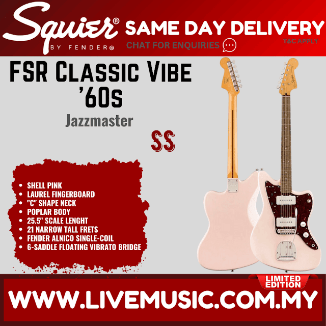 Squier FSR Classic Vibe 60s Jazzmaster Electric Guitar, Laurel FB, Shell Pink