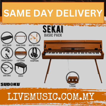 Sudoku Sekai Grand 88-keys Digital Piano Fully Weighted Hammer Action w/Piano Stand, Piano Bench, Headphone, 3 Pedal