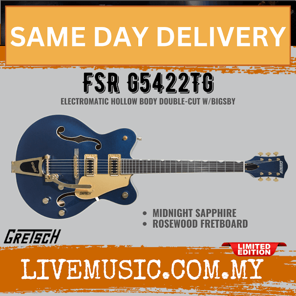 Gretsch FSR G5422TG Electromatic Hollowbody Doublecut Electric Guitar, RW FB, Midnight Sapphire