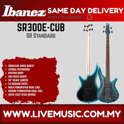 Ibanez Standard SR300E Bass Guitar - Cerulean Aura Burst (SR300E-CUB)