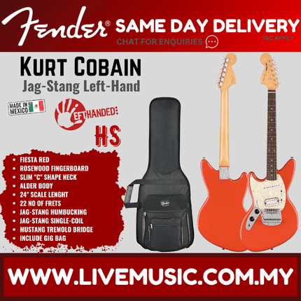 Fender Kurt Cobain Jag-Stang Left-Handed Electric Guitar, RW FB, Fiesta Red