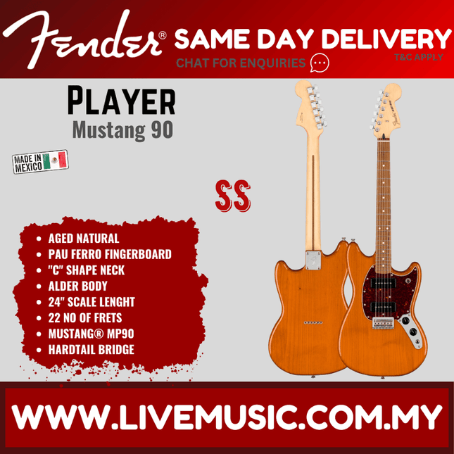 Fender Player Mustang 90 Electric Guitar, Pau Ferro Fretboard - Aged Natural