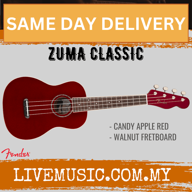 Fender Zuma Classic Concert Ukulele, Walnut Fretboard - Candy Apple Red