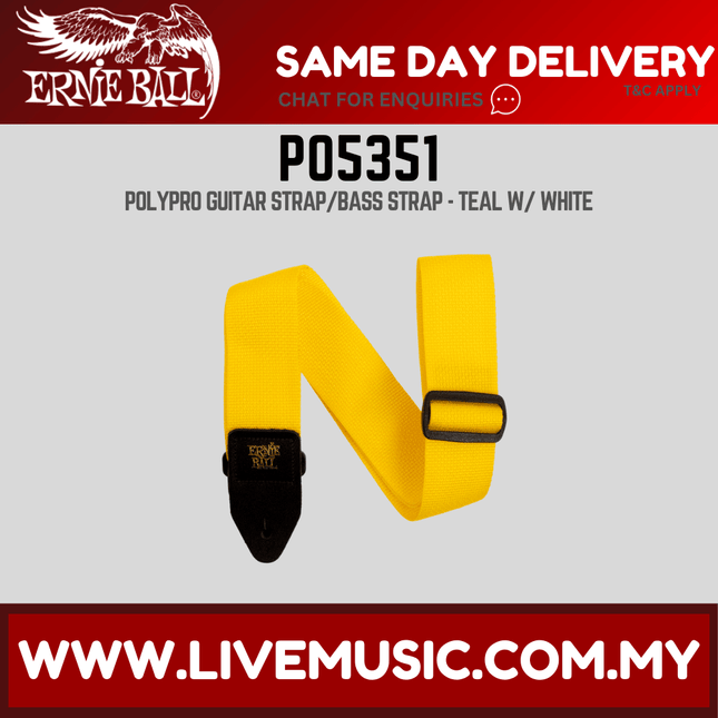 Ernie Ball 5351 Polypro Guitar Strap With Leather Ends, Yellow and Black