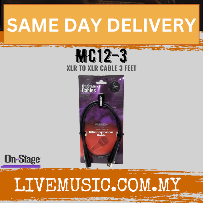 On Stage Mc12-3 3ft Microphone Cable ( Xlr to Xlr / Mc123 / Mc12 3 )