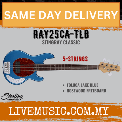 Sterling Ray25CA StingRay Classic 5-String Bass Guitar Rosewood Fretboard - Toluca Lake Blue (Ray-25CA/Ray 25CA)
