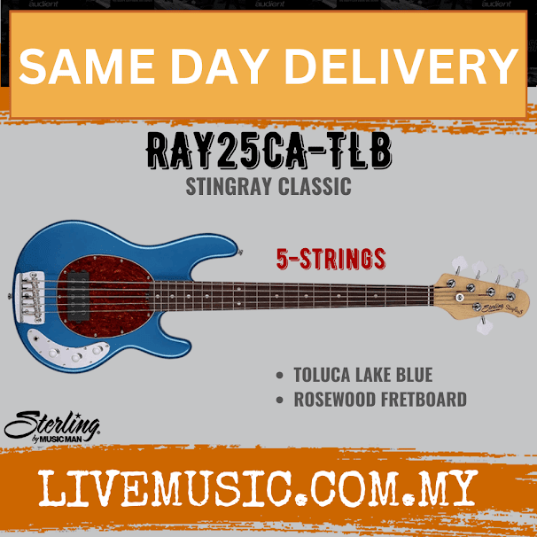 Sterling Ray25CA StingRay Classic 5-String Bass Guitar Rosewood Fretboard - Toluca Lake Blue (Ray-25CA/Ray 25CA)