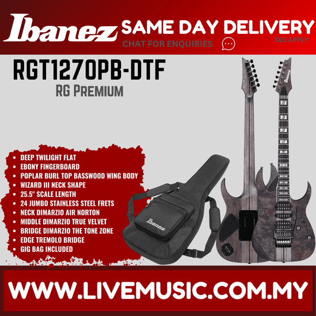 Ibanez RGT1270PB-DTF Electric Guitar w/Gig Bag, Deep Twilight Flat ( RGT1270PB DTF / RGT1270PBDTF )