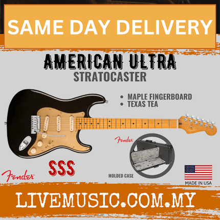Fender American Ultra Stratocaster Electric Guitar, Maple FB, Texas Tea