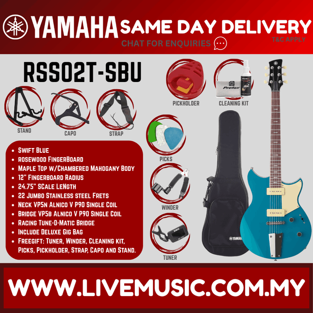 Yamaha Revstar Standard RSS02T Electric Guitar - Sunset Burst / Swift Blue / Black / Hot Merlot / Fire Red / Sonic Blue / Vintage White ( RSS02T / RSS 02T )