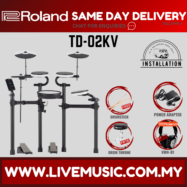 Roland TD-02KV V-Drums Electronic Drum Kit With RH5 Headphone, T1D Drum Throne And Drumstick ( TD 02KV / TD02KV )