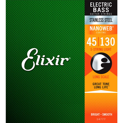 Elixir 14777 Nanoweb Stainless Steel 5 String Electric Bass Strings (045-130)