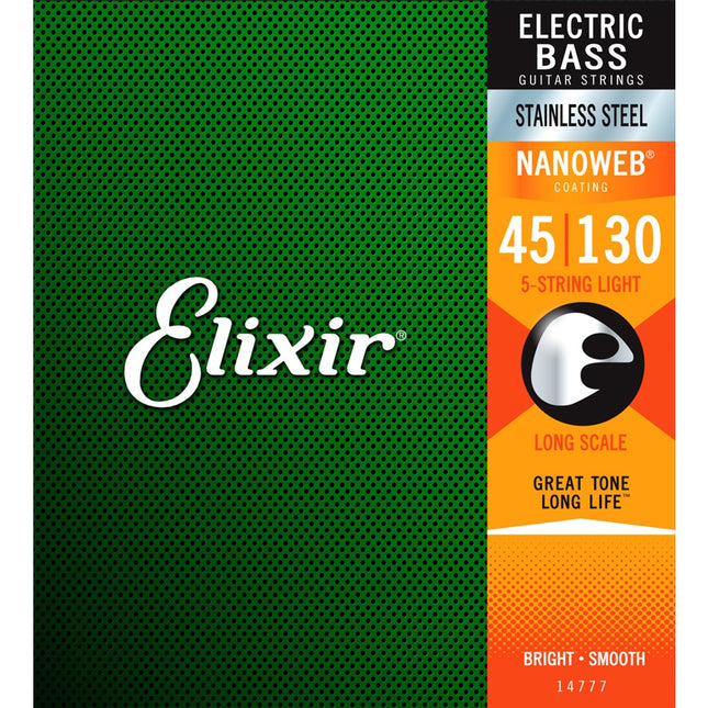 Elixir 14777 Nanoweb Stainless Steel 5 String Electric Bass Strings (045-130)