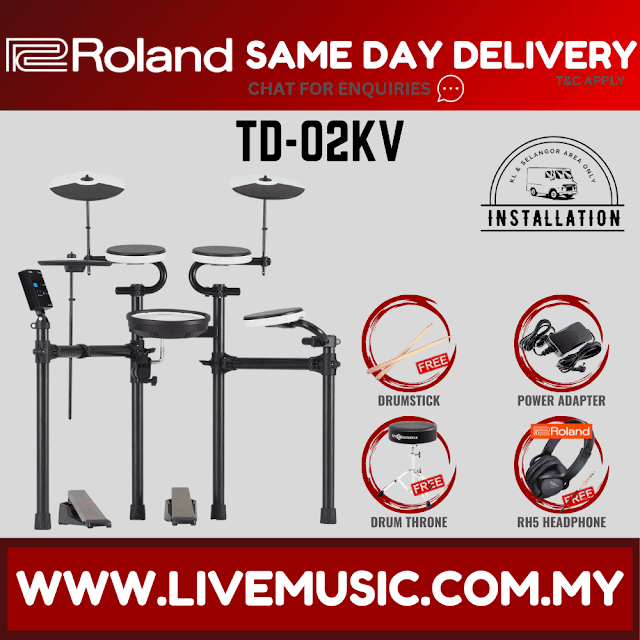Roland TD-02KV V-Drums Electronic Drum Kit With RH5 Headphone, T1D Drum Throne And Drumstick ( TD 02KV / TD02KV )