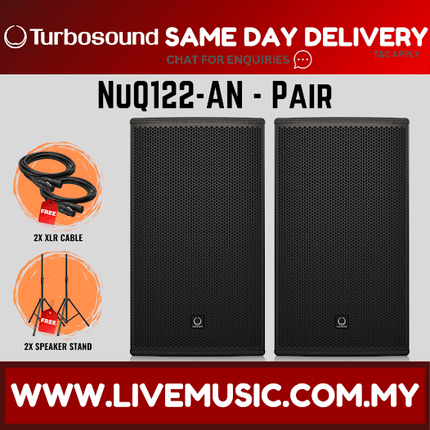 Turbosound NuQ122-AN 2500 Watt 12" Powered Loudspeaker w/Wireless Mic, Speaker Stand And Cable - Each / Pair (NuQ122 AN NuQ122AN)