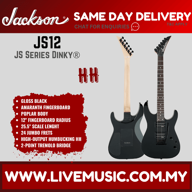 Jackson JS-12 Dinky Electric Guitar, Amaranth Fretboard - Gloss Black (JS12/JS 12)