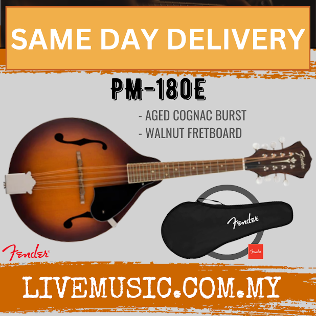 Fender PM-180E Mandolin, Walnut FB, Aged Cognac Burst