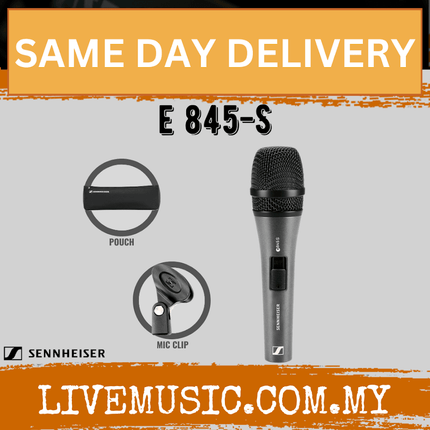 Sennheiser E 845-S Dynamic Supercardioid Vocal Microphone with On/Off Switch FREE Mic Cable (E845S/E-845S)