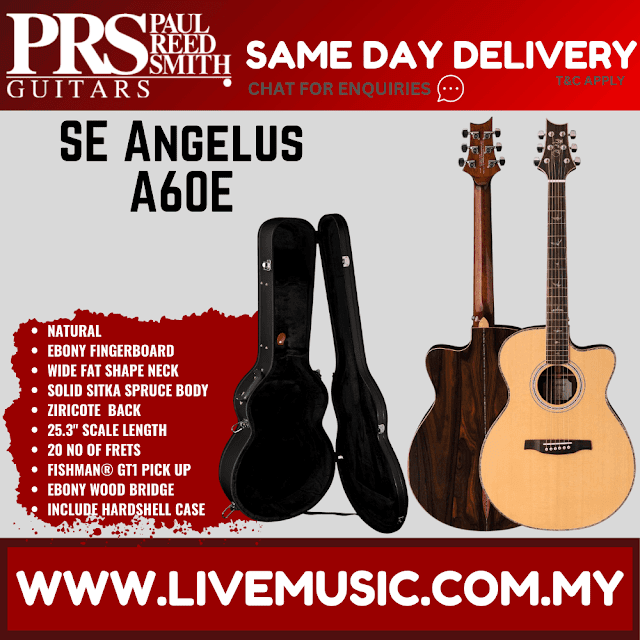 PRS SE A60E Angelus Hollow Body Acoustic-Electric Guitar, Natural