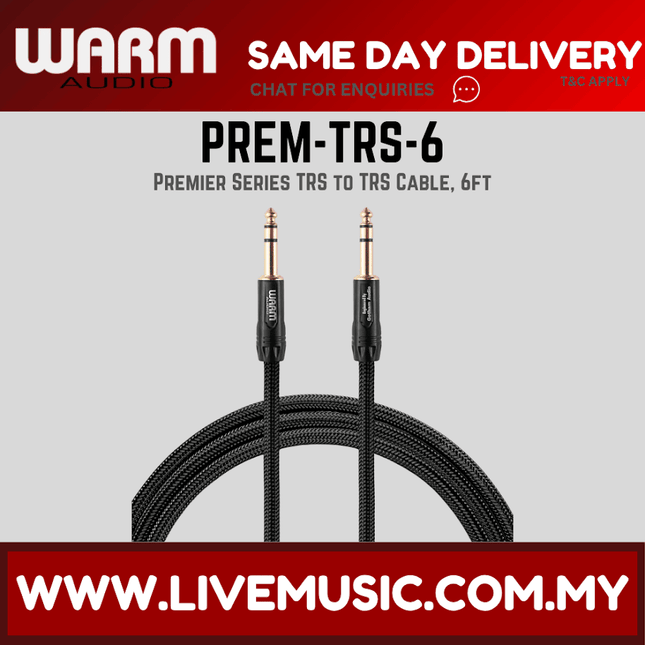 Warm Audio Premier Series TRS to TRS Cable, 6ft ( PREM-TRS-6 PREMTRS6 )
