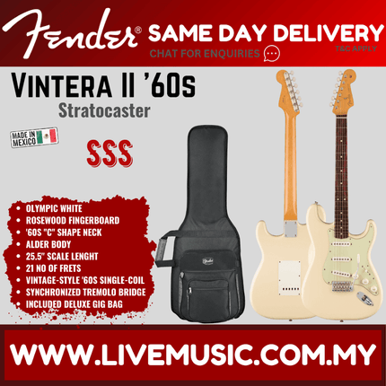 Fender Vintera II 60s Stratocaster Electric Guitar, RW FB, Olympic White / Lake Placid Blue / 3-Tone Sunburst