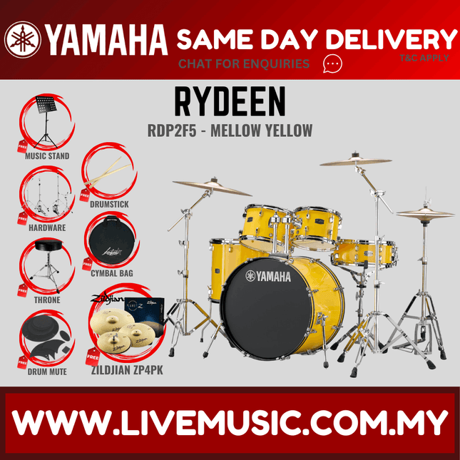 Yamaha Rydeen 5-piece RDP2F5 Acoustic Drum Set with Zildjian ZP4PK Planet Z Cymbal Set/Drum Mute/Drumsticks/Drum Stool ( RDP2F5 )