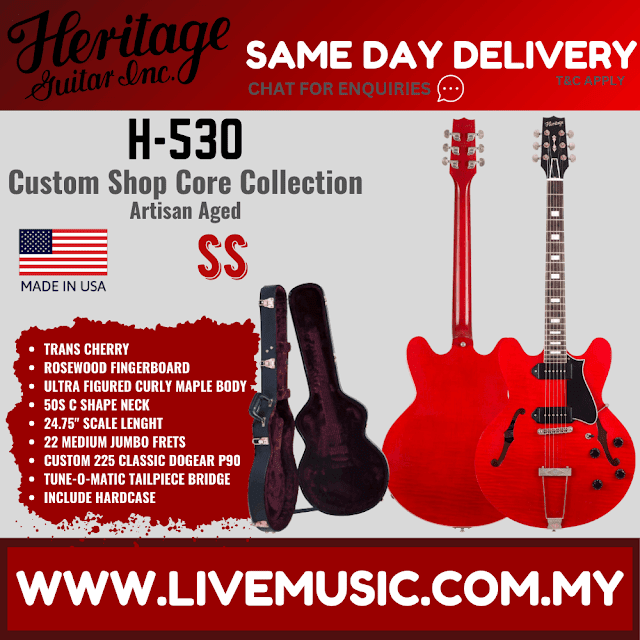 Heritage Custom Shop Core Collection H-530 Electric Guitar with Case, Trans Cherry, Artisan Aged ( H530 H 530 )