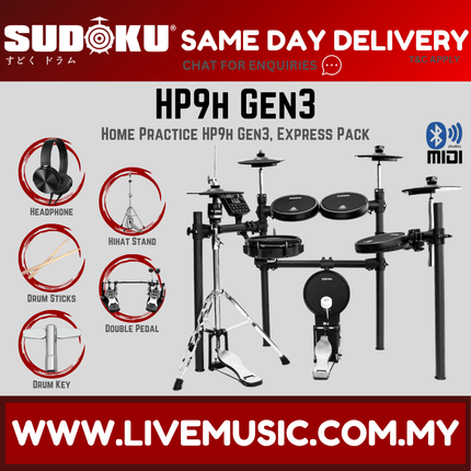 Sudoku Home Practice HP9H Gen 3 Mesh Black Electronic Drum w/Single Pedal, Headphone And Drumstick ( HP-9 HP9 )
