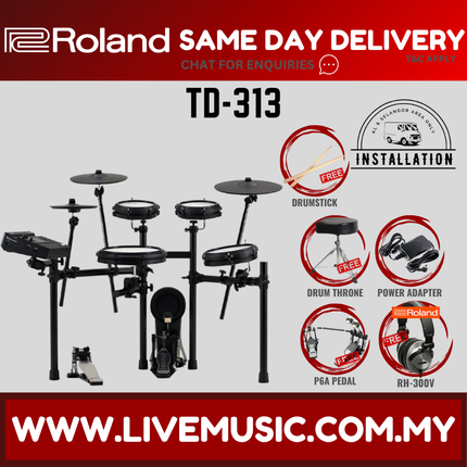 Roland TD-313 Electronic Digital Drum Set w/Double Pedal And Accessories ( TD 313 TD313 ) Replace TD-17KV2 TD17KV2