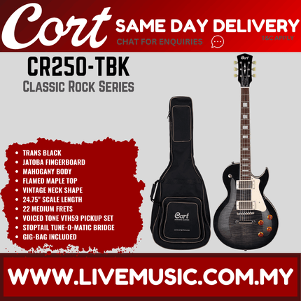 Cort CR250 Electric Guitar Jatoba Fretboard with Gig Bag - Trans Black (CR-250/CR 250)