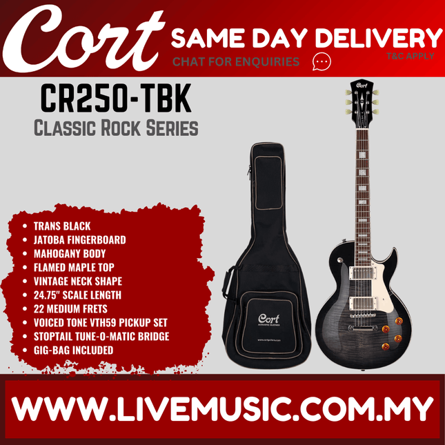 Cort CR250 Electric Guitar Jatoba Fretboard with Gig Bag - Trans Black (CR-250/CR 250)