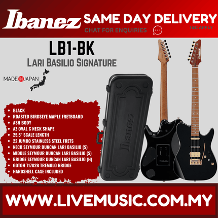 Ibanez LB1-BK Lari Basilio Signature Electric Guitar w/ Case, Black ( LB1 BK / LB1BK )