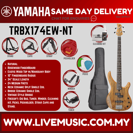 Yamaha TRBX174EW 4-string Electric Bass Guitar - ( TRBX 174EW / TRBX-174EW )