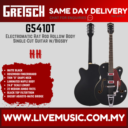 Gretsch G5410T Electromatic Rat Rod Hollow Body Single-Cut Guitar w/Bigsby, Matte Black