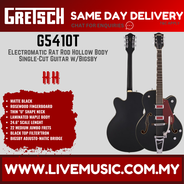 Gretsch G5410T Electromatic Rat Rod Hollow Body Single-Cut Guitar w/Bigsby, Matte Black