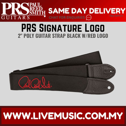 PRS Signature Logo 2inch Poly Guitar Strap, Black w/Red Logo