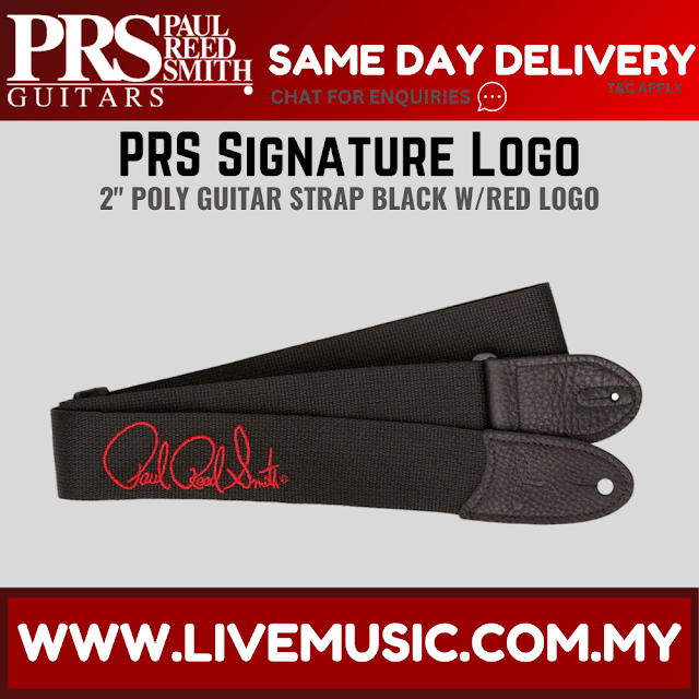 PRS Signature Logo 2inch Poly Guitar Strap, Black w/Red Logo