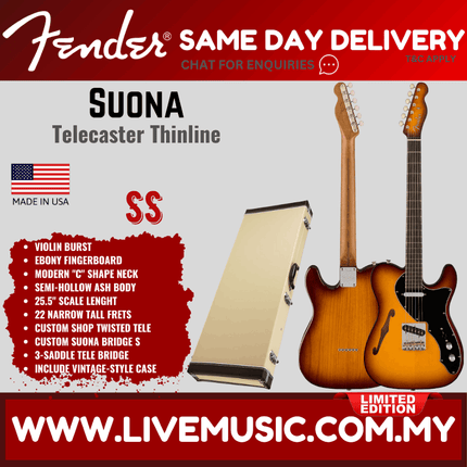 Fender Limited Edition American Suona Telecaster Thinline Electric Guitar, Ebony FB, Violin Burst