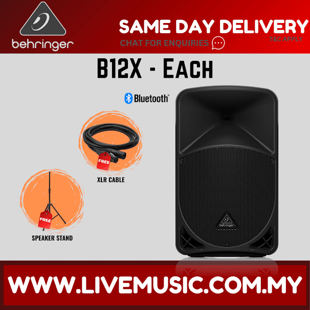 Behringer B12X 1000W 12" Powered Speaker w/Shure SV100 Vocal Microphone, Speaker Stand and Cable - Each ( B-12X / B 12X )