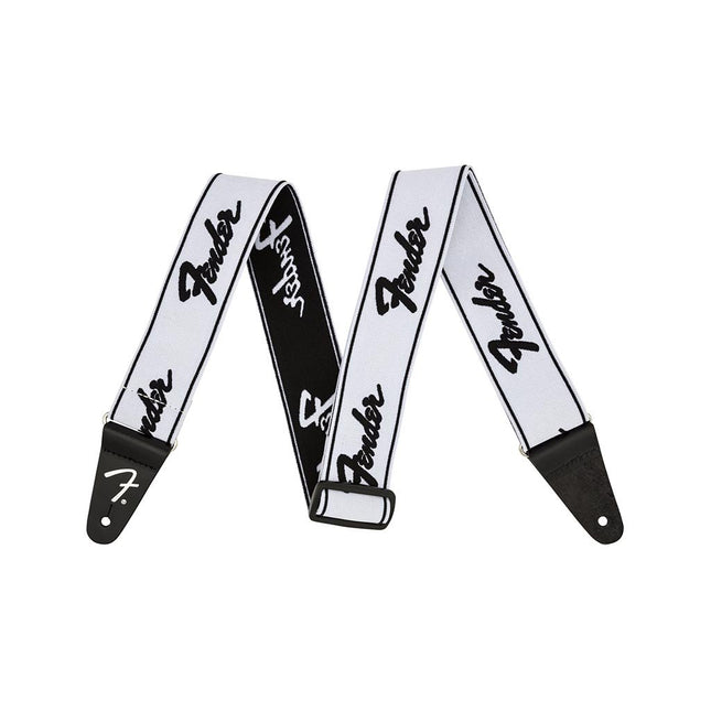 Fender Weighless Running Logo Guitar Strap, 2inch - White/Black