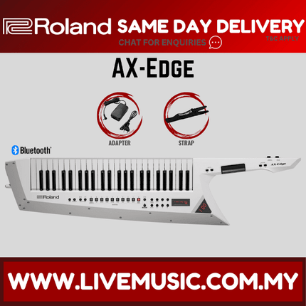 Roland AX-Edge - 49 Key Keytar Synthesizer with FREE Roland Strap and Adapter - White (AXEdge AX Edge)