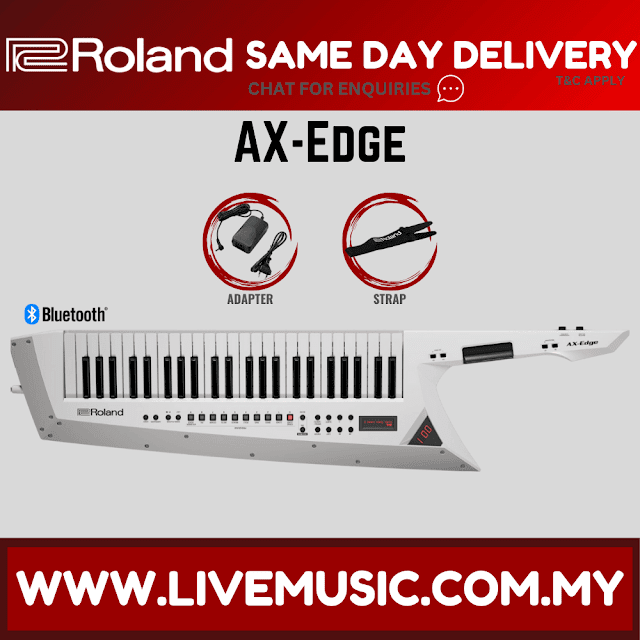 Roland AX-Edge - 49 Key Keytar Synthesizer with FREE Roland Strap and Adapter - White (AXEdge AX Edge)