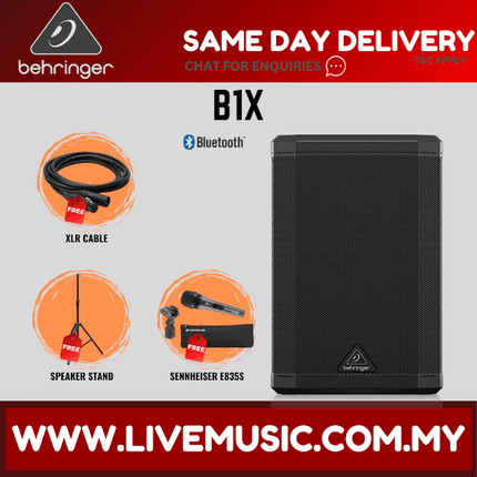 Behringer B1X 250W All-in-One Portable PA System With Microphone, Cable and Speaker Stand (B 1X B-1X)