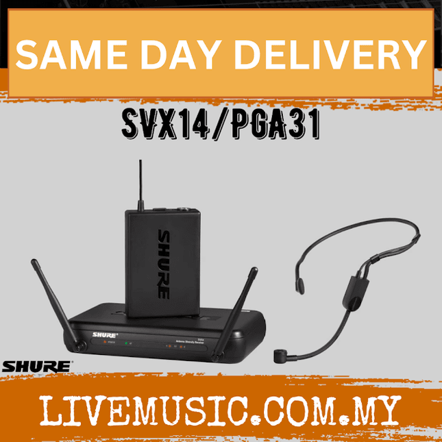 Shure SVX14/PGA31 Headworn Wireless Microphone System, SVX4 Diversity Receiver, SVX1 Bodypack Transmitter & PGA31 Headset Microphone ( SVX14-PGA31 / SVX14PGA31 )