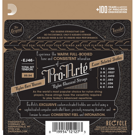 D'Addario EJ46 - Pro-Arté Nylon Classical Strings, Hard Tension (DAddario)