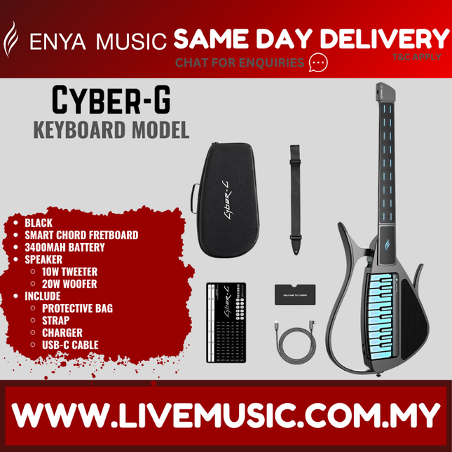 Enya Cyber-G stringless guitar keyboard, black with blue key panel